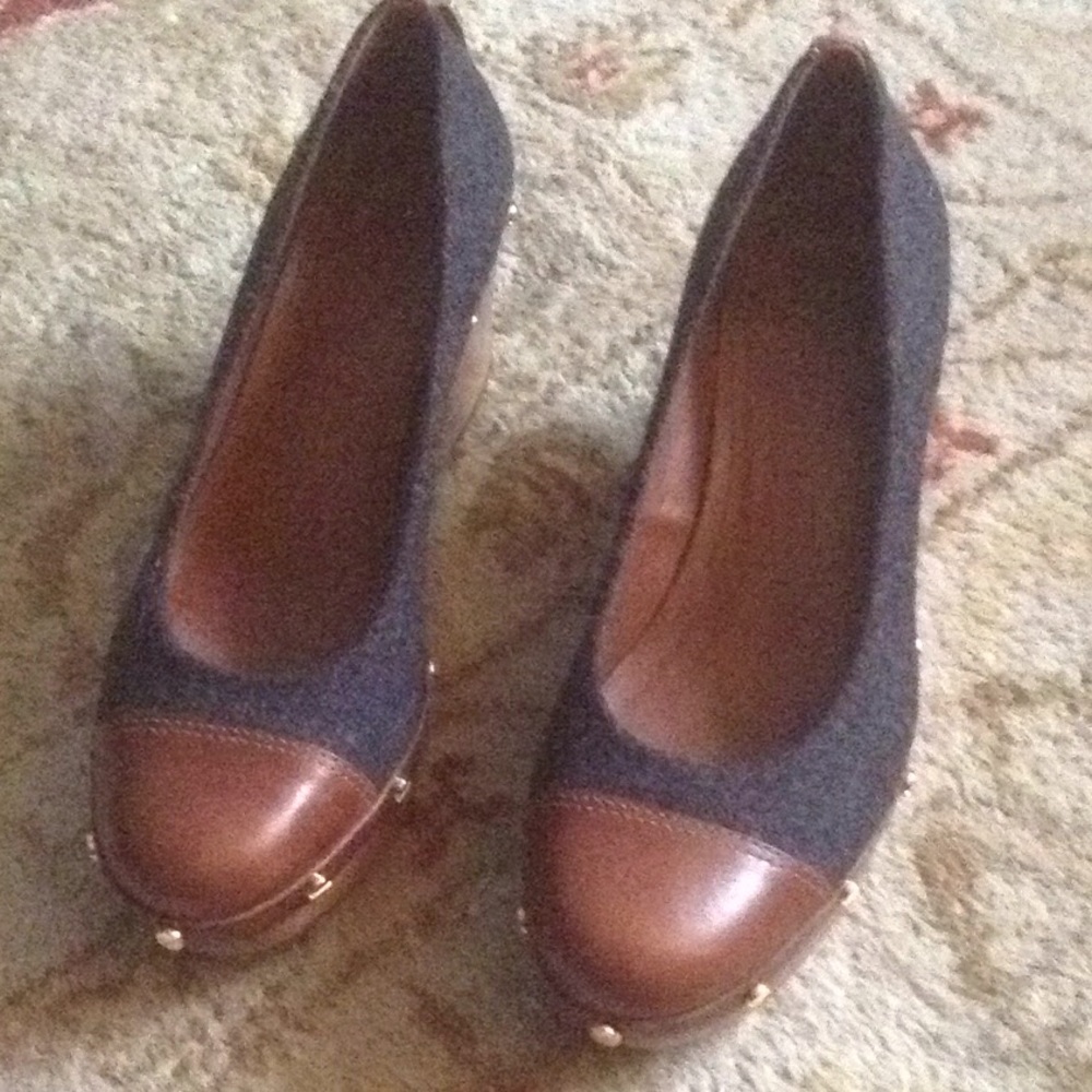 Tory Burch wood, wool and leather platform